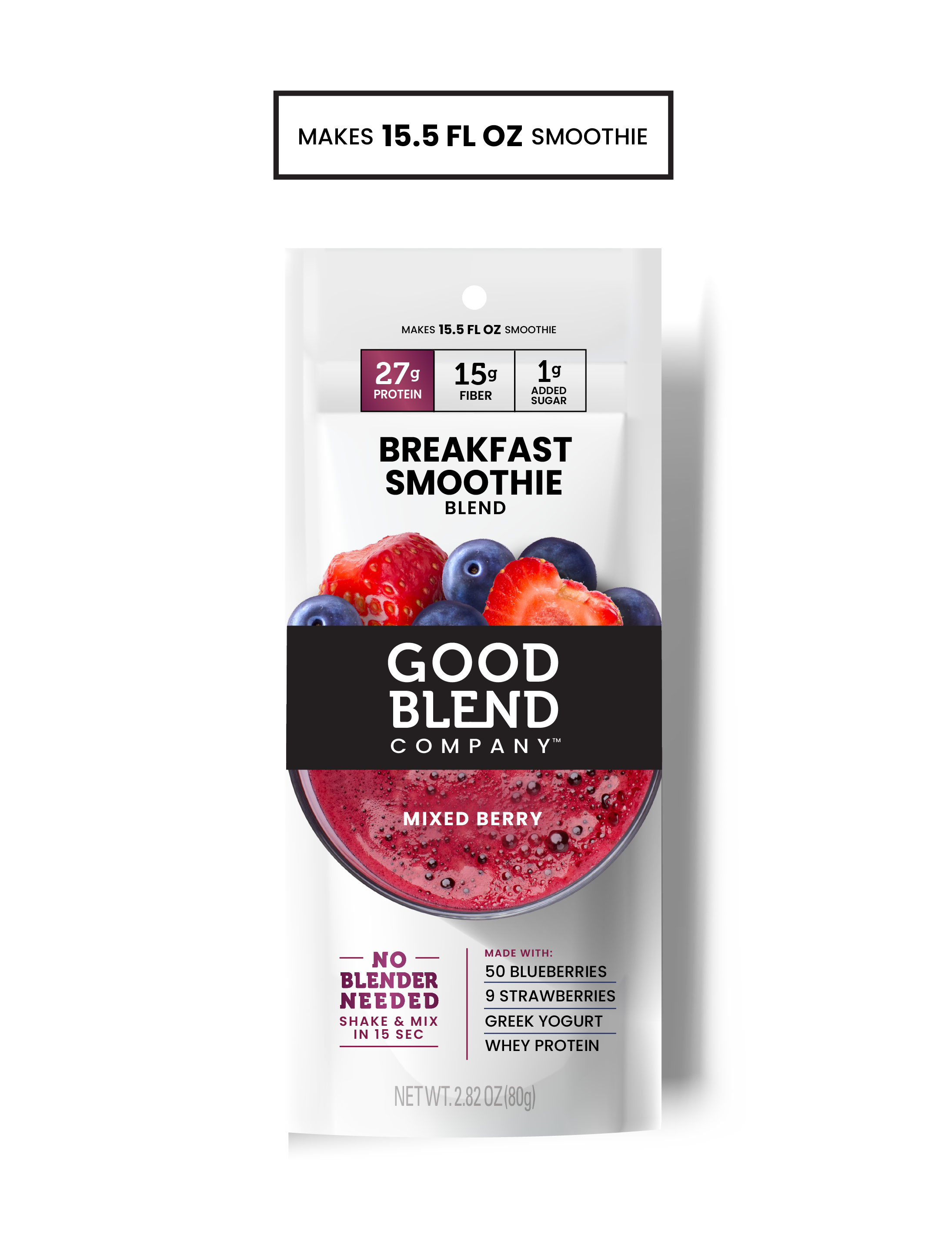 Mixed Berry | Breakfast Protein Smoothie Blend | Meal Size | Makes 15.5 fl oz Smoothie