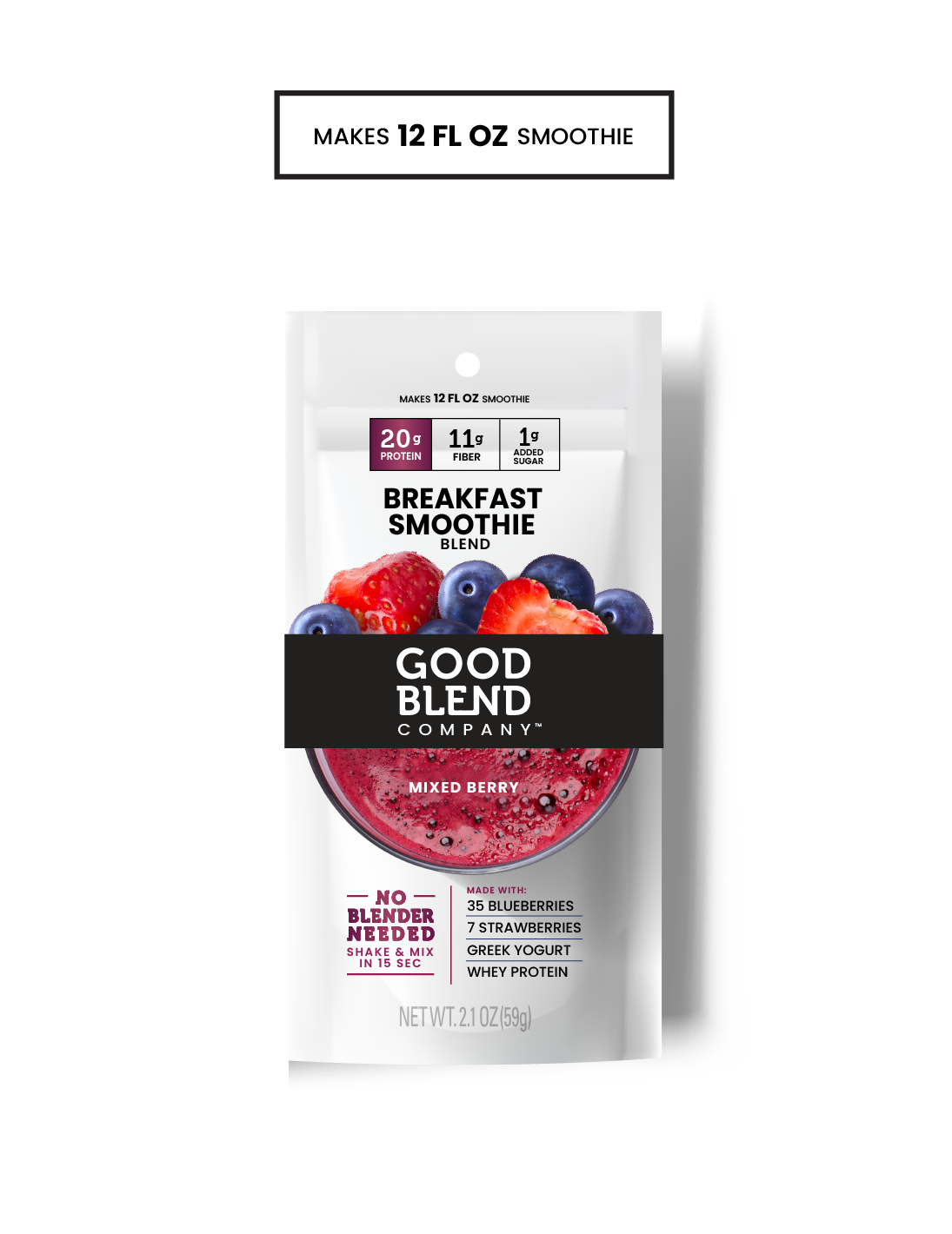 Mixed Berry | Breakfast Protein Smoothie Blend | Snack Size | Makes 12 fl oz Smoothie