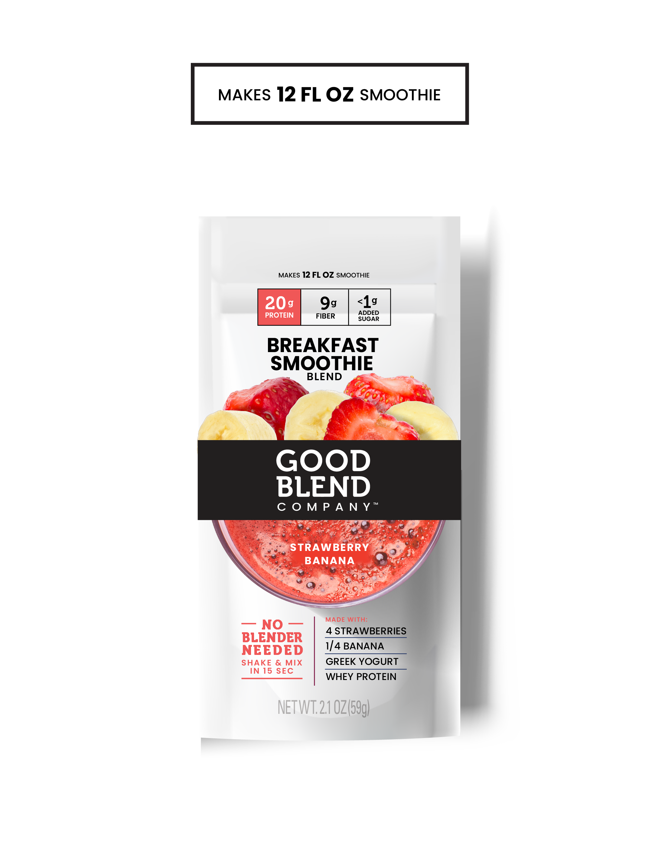 Strawberry Banana | Breakfast Protein Smoothie Blend | Snack Size | Makes 12 fl oz Smoothie