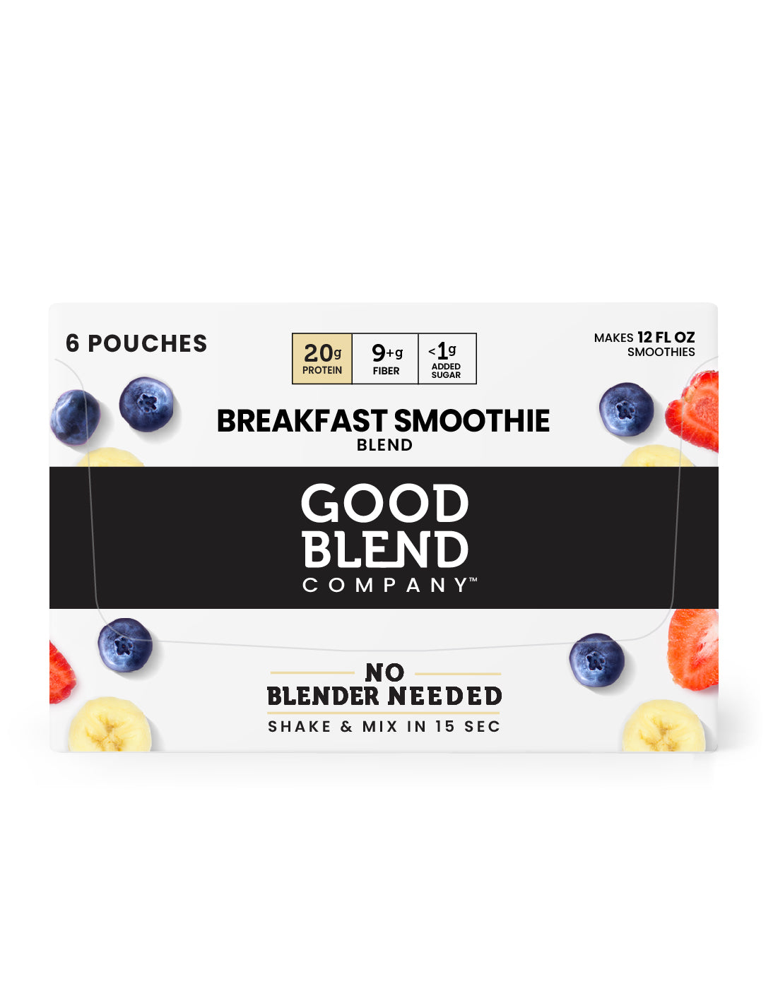 12oz Variety Pack | Multiple Packets: 3 Mixed Berry & 3 Strawberry Banana | Breakfast Protein Smoothie Blend | Snack Size | Makes 12 fl oz Smoothie